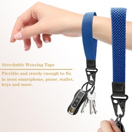 BuitBoll Key Chain, Stretchy Wristlet Strap for Keys Wrist Lanyard Strap Key Chain Holder for Men and Women, Dark Blue, Small