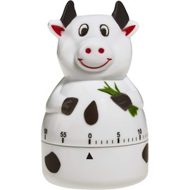 TFA Dostmann Kuh Analoger Küchen-Timer, 38.1007, Eieruhr, mit Metall-Aufzugswerk, akustischer Alarm, Kunststoff, Weiß-schwarz, L B 58 x H 97 mm