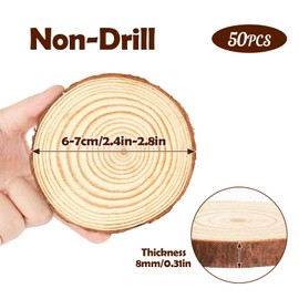 ilauke 50 Pieces Wooden Log Discs, 6-7 cm Unfinished Round Natural Wood Tree Discs without Hole Approx. 8 mm Thickness for DIY Crafts Wooden Discs Wedding Centrepieces Christmas Decoration Tree Disc