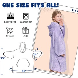 Catalonia Classy Oversized Hoodie Blanket, Fluffy Warm Cosy Blanket With Sleeves And Hood, Wearable Sherpa Blanket To Put On As A Gift Idea For Women Men Children,Purple
