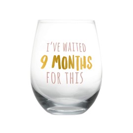 Pearhead I’ve Waited 9 Months For This Stemless Wine Glass, New Mom, Mother's Day Gifts, Gift For New And Expecting Moms, Pink and Gold, 16 oz