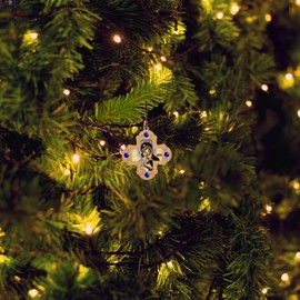 Virgin of Vladimir Christ Orthodox Wooden Icon Cross Pendant, for Car, Room, or Christmas Tree Ornament, Byzantine Icon Virgin Mary and Christ 2 ¾ Inches