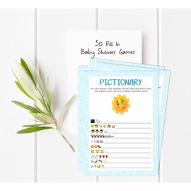 Inkdotpot Pack of 50, Boy Baby Shower Party Collection, Pictionary Baby Shower Party Games, Activities, Decorations, Blue Baby Cot Theme Party Supplies