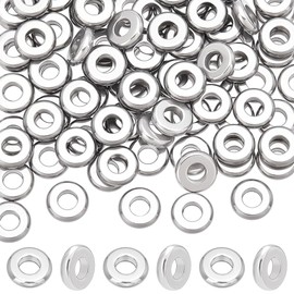 UNICRAFTALE 100Pcs Stainless Steel Spacer Beads 8mm Flat Round Beads 3.5mm Hole Smooth Disc Bead Rondelle Loose Metal Bead for DIY Bracelet Necklace Jewelry Making