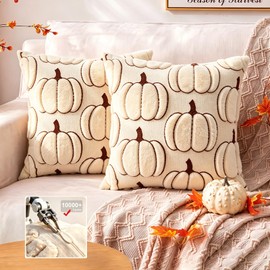 Pumpkin Throw Pillow Cover, Ultra Soft Heavyweight Halloween Thanksgiving Decorative Cushion Case, Zero Shedding Heavy Duty with Reinforced Invisible Zipper(Cream)
