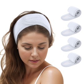 TopTie 4PCS Spa Facial Headband Skincare Makeup Head Wrap Adjustable Terry Cloth Head Band for Washing Face (White)