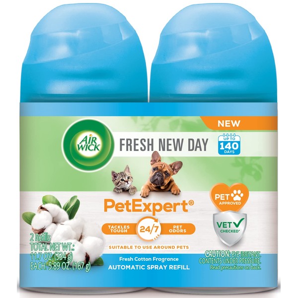 Air Wick Automatic Spray Pet Expert, Fresh New Day, 2ct, Fresh Cotton, Air Freshener, Essential Oils