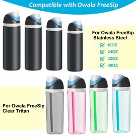PHULWEL 2 Pack Replacement Lid for Owala Freesip Water Bottle, Compatible with Owala Lid and Cap 16oz 24oz 32oz 40oz, Cup with Straw Brush, for Owala Accessories Leak-Proof,BPA-Free（Black+Grey）