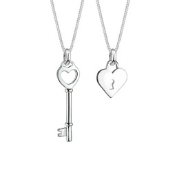Elli Necklace Partner Chain Key Heart 925 Sterling Silver, Facet cut, None