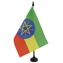 AZ FLAG Ethiopia Table Flag 5'' x 8'' - Ethiopian Desk Flag 21 x 14 cm - Black plastic stick and base