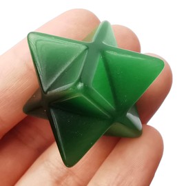 Bacatgem Green Cat's Eye Stone Merkaba Crystal Protection Sacred Meditation Energy Healing Chakra,1 Inchs Hexagonal Star Crystals and Healing Stone