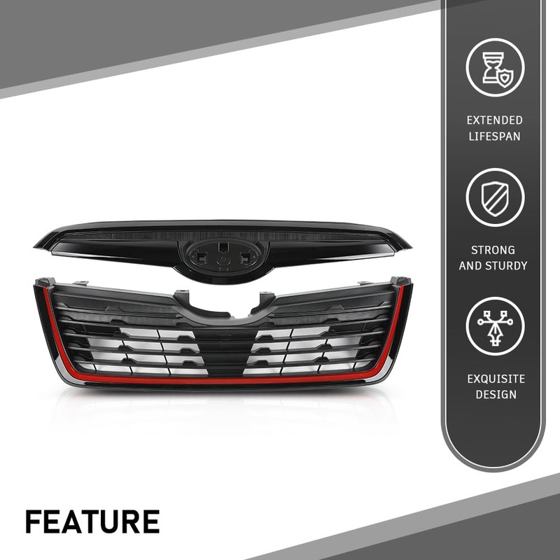 G-PLUS Front Grill w/Camera Hole Gloss Black w/Red Line Compatible