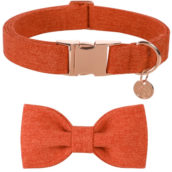 DOGWONG Hemp Cotton Dog Collar with Bow Orange Pet Collar