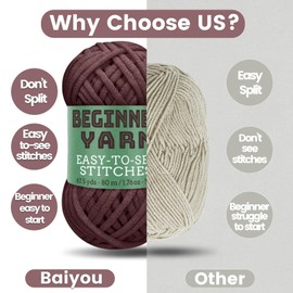 3x50g Beginners Chocolate Brown Yarn, 260 Yards Chocolate Brown Yarn for Crocheting Knitting, Easy-to-See Stitches, Worsted Medium #4, Chunky Thick Cotton Nylon Blend Yarn Yarn for Crocheting