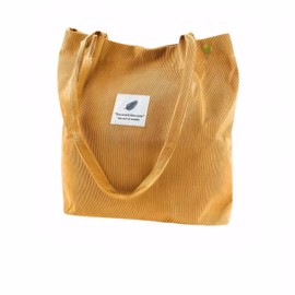 ALUWU Corduroy Tote Bag for Women Girl Canvas Shoulder Cord Purse (Yellow)