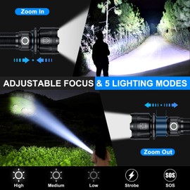 Grentay Flashlights High Lumens, 1800,000 Lumens Super Bright Rechargeable Flashlight with 5 Light Modes, Zoomable, IP67 Waterproof, Led Flashlight for Home Emergencies Camping