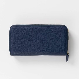 Kiotchiola Women's Long Wallet, Italian Leather, 3-Layer Long Wallet, Round Zipper, Genuine Leather Wallet, navy