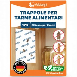 Antitarme Alimentari – 12 fogli - Senza Biocidi - Adesivo per Farfalline Dispensa - Made in Germany - Anti Farfalline del Cibo - Protegge la Dispensa in modo Semplice - Anti Tarme Alimentari