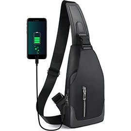 Sling Backpack with USB Charging Port  Chest Bag Crossbody Daypack Shoulder for Men Hiking Cycling Travel - Blue - Color: Black