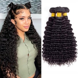 Deep Wave Human Hair Bundles 12A Brazilian 18 20 22 Inch Wet and Wavy Curly Bundles Human Hair Extensions Natural Color