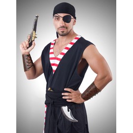 Bencailor 4 Pcs Halloween Pirate Costume for Men Women Pirate Bandana Sash Belt Hat Wrist Braces Halloween Masquerade(Medium,Brown, Black)