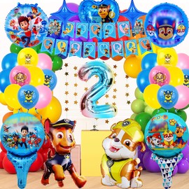 Dog Heroes Patrol Birthday Decoration for 2 Years - 31 Pieces 3D Cartoon Foil Balloons, Latex Balloons, Banner, Environmentally Friendly, Non-fading, Party Supplies for Children's Birthday, Easy to