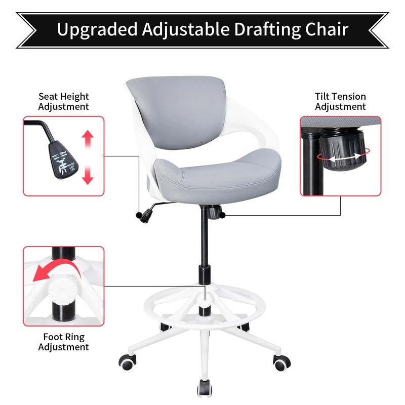 BOJUZIJA Tall Office Chair,Drafting Chair,Standing Computer Desk Chair with Foot
