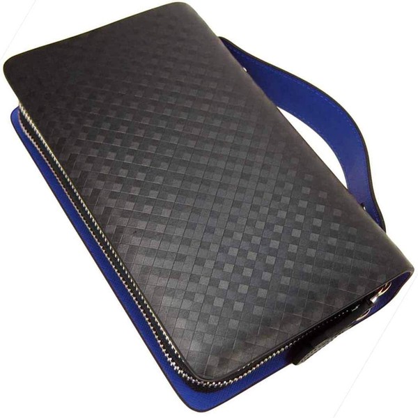 Berkut Spain Leather Multi-functional Wallet with Double Zipper, black/blue