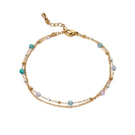 TaYolnFaSo Green Fluorite Beads Bracelet for Women Dainty Stackable Layered Bracelet Gold Green Fluorite Jewelry Mother's Day Gift for Mother