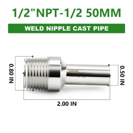 TAISHER 2PCS 304 Stainless Steel Pipe Fittings, 1/2" NPT Male Threaded, 2" Length Weld Nipple Cast Pipe