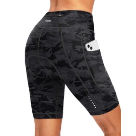 Women's 4D Padded Bike Shorts Cycling Padding Riding Bicycle Road Mountain Biking Cycle Spin Shorts for Women with Zipper Pockets(Camo Black,L)