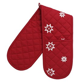 Ragged Rose Double Oven Gloves, Cotton, red, 85 x 17 cms