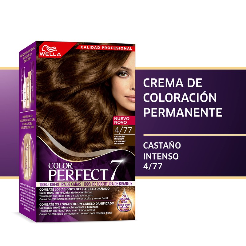 Wella Colour Perfect 7 100% Cobertura de Canas 4/77-Castaño aterciopelado