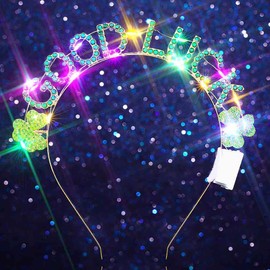 Zoestar Light Up St Patrick's Day Headband Sparkly Rhinestone Hair Bands Glowing Costume Holiday Hair Accessories for Women (Green 1, One Size)