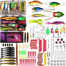 RUIFEN Fishing Lures Kit with Soft Plastic Baits, Swimbait Crankbait Topwater Frog Lure for Bass Trout, Freshwater Saltwater Fishing Gear Set (164-Piece)