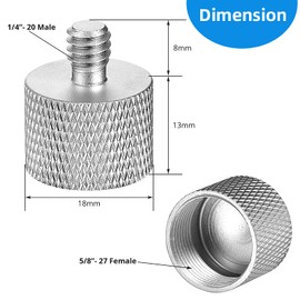 Frienda 4 Pieces Mic Stand Adapter 5/8 Female to 1/4 Male for Camera Mount Tripod Thread Conversion Connector Screw Adapter for Microphone Stand Mount(Silver)