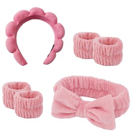 Cozy Manor Skincare Headband Spa Headband for Women Cute head band for washing face Soft Elastic 6 Pack Skin Care Headband and Wristband Set (han pink)