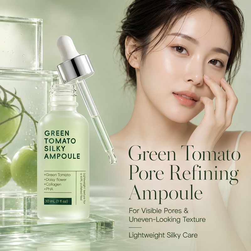 Green Tomato Ampoule Pore Refining Face Serum for Smooth-Looking Skin,