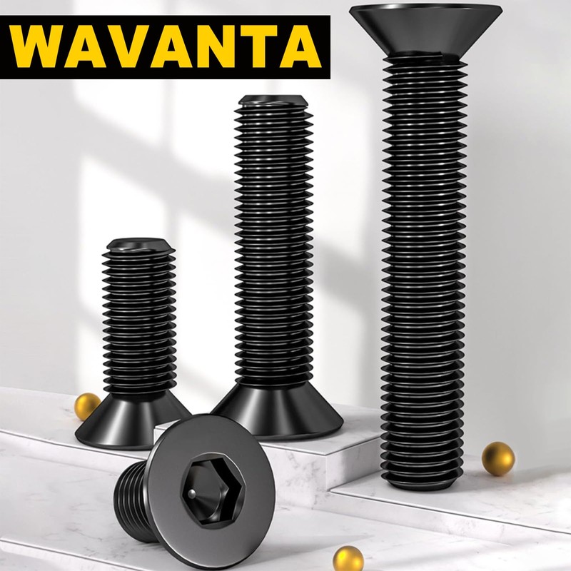 Wavanta 20Pcs M4 Bolts, M4 X 12mm Black Countersunk Bolts