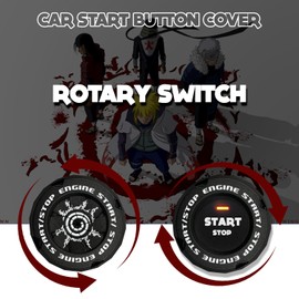 EPOCHHIKE Rotary Push Start Button Cover, Engine Start Stop Button Cover, Motorcycle Ignition Key Switch Cover, Start Stop Button Cover Decoration DIY Car or Motorcycle Interior Decor (Anime-Black)