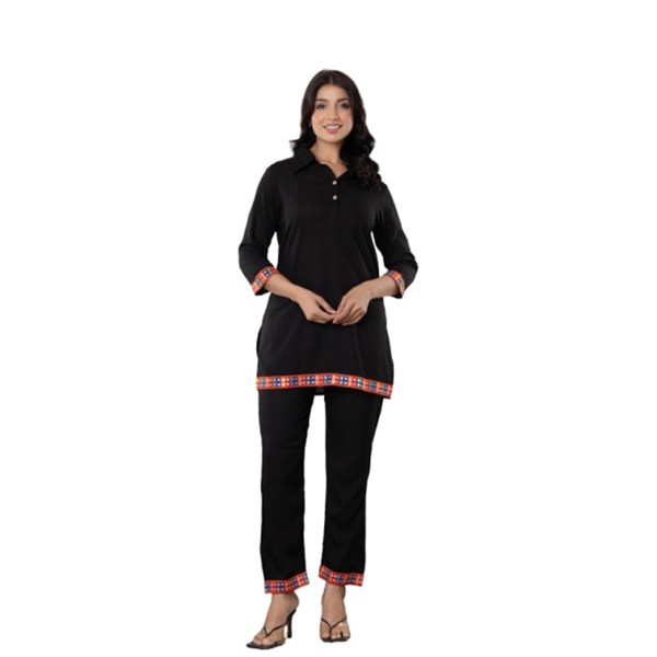 Vi VIHAAN IMPEX Women's Rayon Cord Set with Embellished Trim,