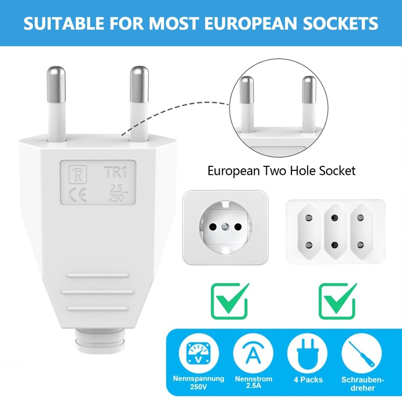 Pack of 4 Euro Plug Flat, Euro Plug Flat 250