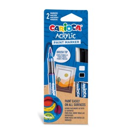 CARIOCA Marcatori Acrilici Punta Pennello Blister 2 Colori, Pennarelli Acrilici Multi Superficie per Decorazioni, Ritocchi Creativi e Hobby