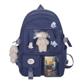7VSTOHS Kawaii School Backpack for Girls Cute Aesthetic Backpack School Bookbag with Pin and Accessories