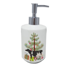 Caroline's Treasures BB9189SOAP Holstein Cow Christmas Ceramic Soap Dispenser, Teal Hand Soap Dispenser Pump Bottles for Bathroom Kitchen, Empty Refillable Liquid Soap Container