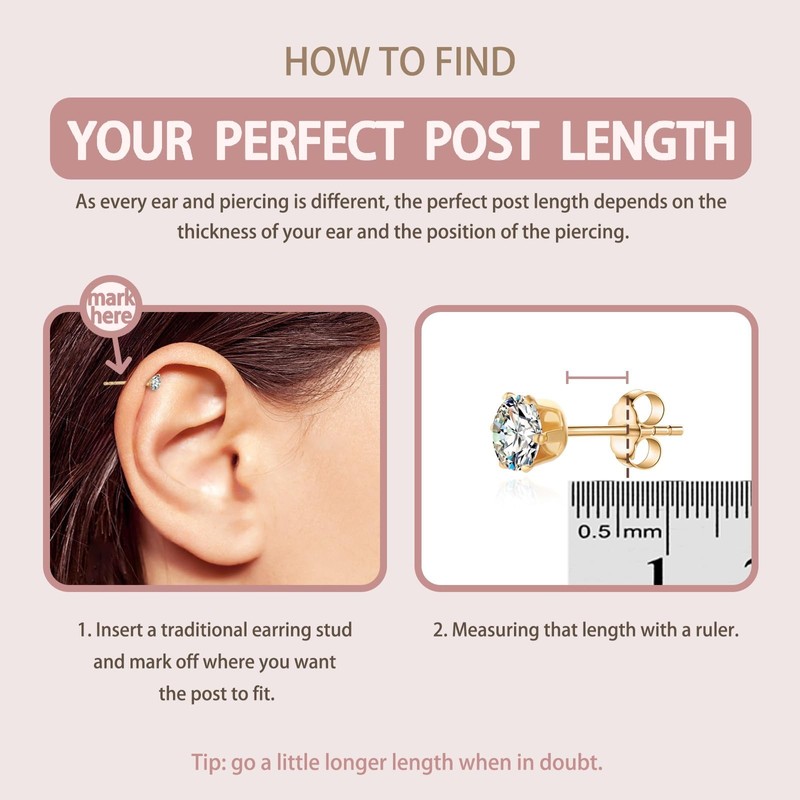 FANSING 20g Cartilage Earring 18k Gold-plated Tragus Stud 5mm CZ