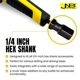 JNB Pro Right Angle Drill Attachment, 90 Degree Compact Drill Adapter with Magnetic Socket, Torque Impact Driver & Screwdriver for Stubborn Screws – Lightweight 1.4 Slim Profile Toolbox Essential