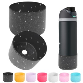 AESKEIA 2PCS Silicone Water Bottle Boot for Owala 24oz 32oz 40oz,Anti-Slip Protective Sleeve Bottom Bumper Protector for FreeSip, Twist, and Flip Stainless Steel Water Bottles (Glitter Black, 24oz)