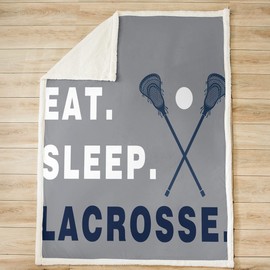 Lacrosse Fleece Throw Blanket for Kids and Adults, Sherpa Ball Design Ultra Soft Lacrosse Player Game Plush Throw Blanket, Grey, 50"x60"