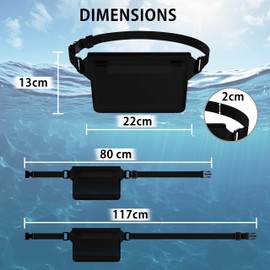 MyGadget 2X Waterproof Bags [ 22 x 15.5 cm ] - Dry Pouch IPx8 Waterproof - Waist Bag for Swimming with Triple Closure & Adjustable Strap in Black